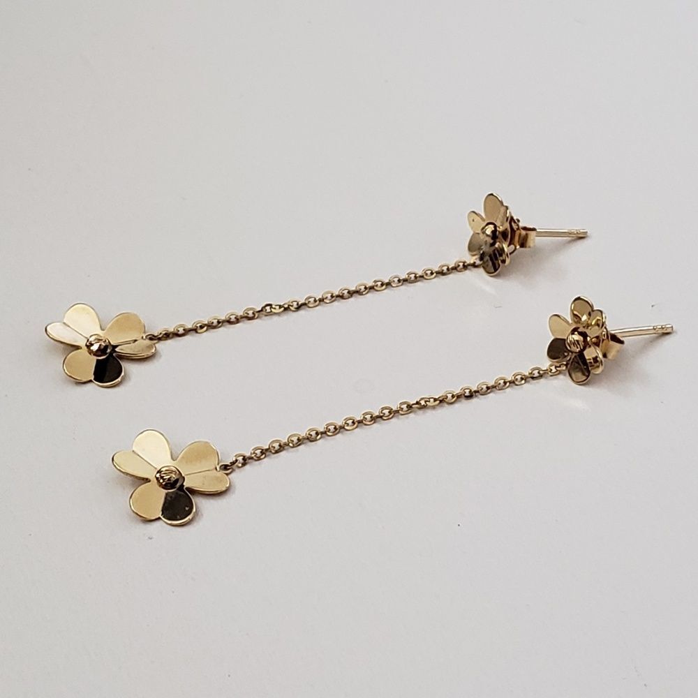 14K Yellow Gold Italy Clover Drop Dangle Earrings